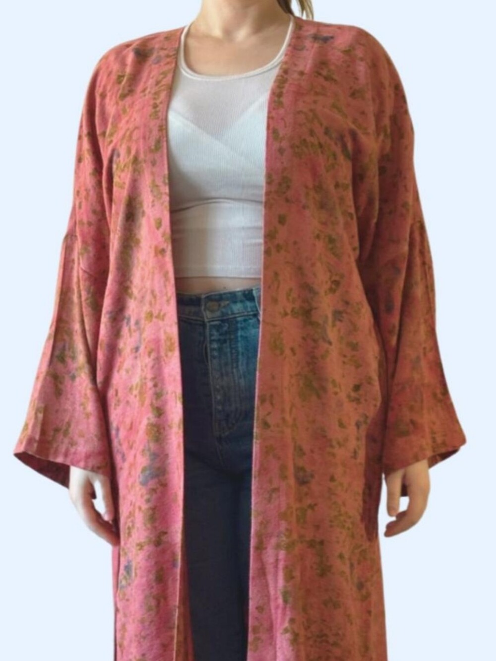 Long Lighterwear Duster Robe In Pink Red